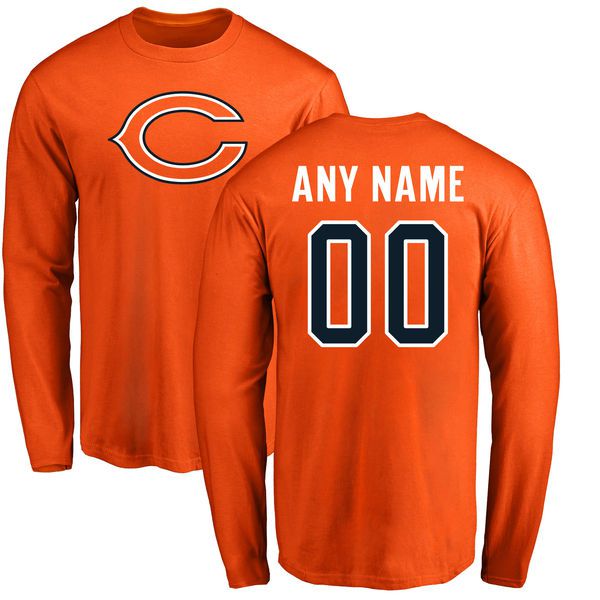 Men Chicago Bears NFL Pro Line Orange Custom Name and Number Logo Long Sleeve T-Shirt->->Sports Accessory